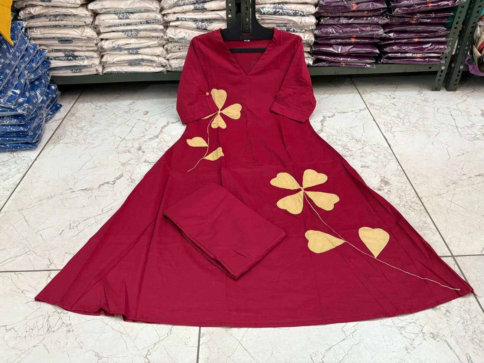 Maroon Cotton Patchwork Cord-Set